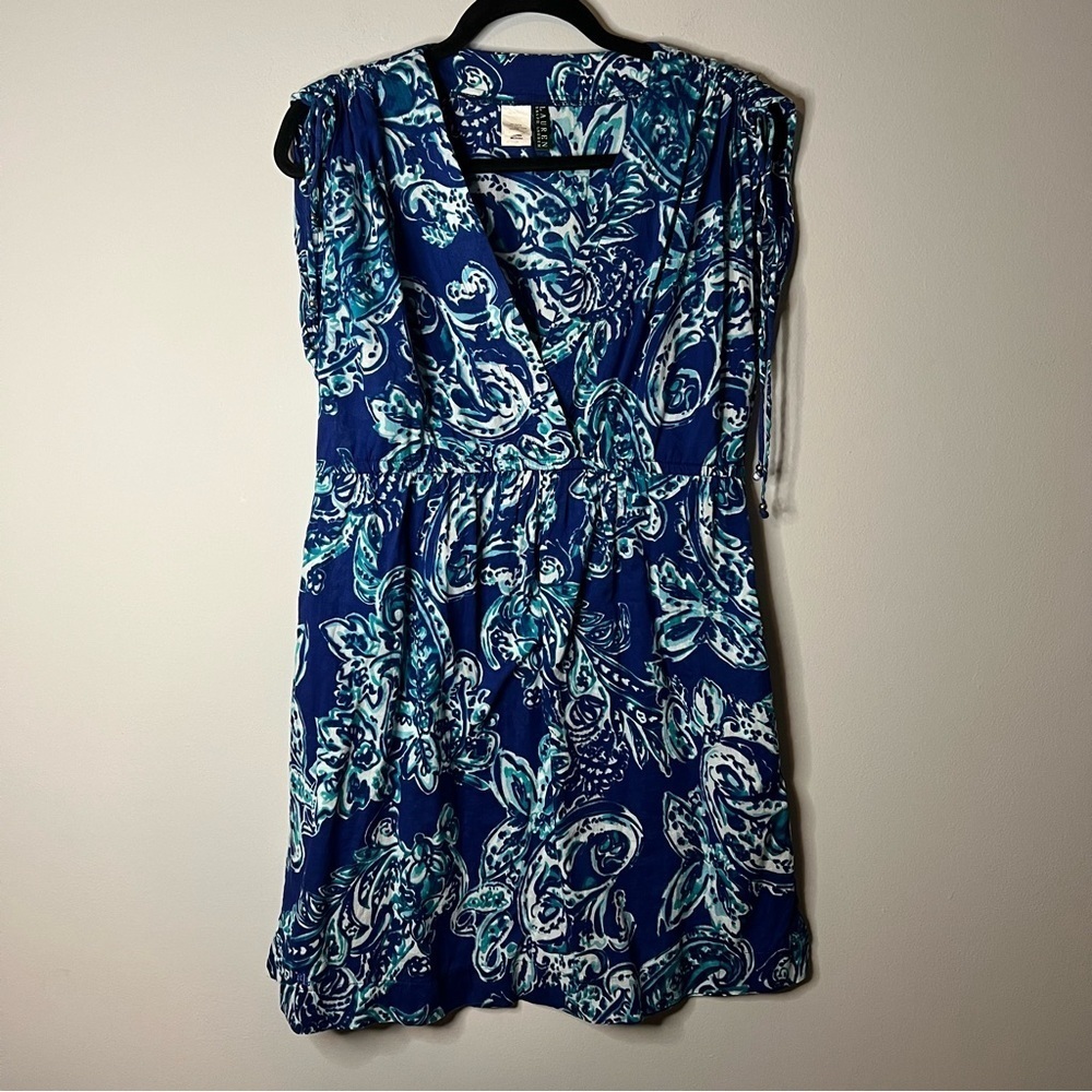 Women’s Lauren Ralph Lauren blue patterned short sleeve mini dress size M